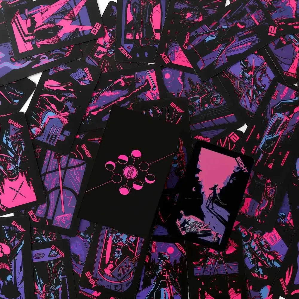78pcs Cyberpunk Neon Moon Tarot Cards Oracle Card Fate Divination Leisure Entertainment Family Gatherings Tarot Card Game