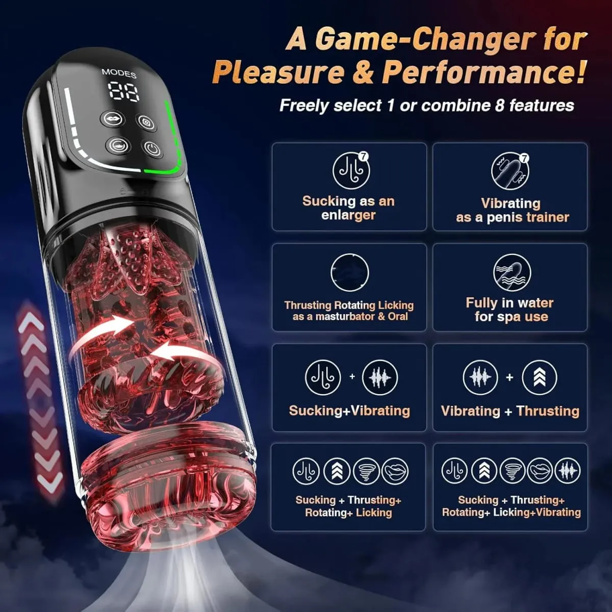 Newly Upgraded Automatic Male Masturbator with Thrusting Rotating Vibrating Sucking Licking Modes Pocket Pussy Sex Toys for Men