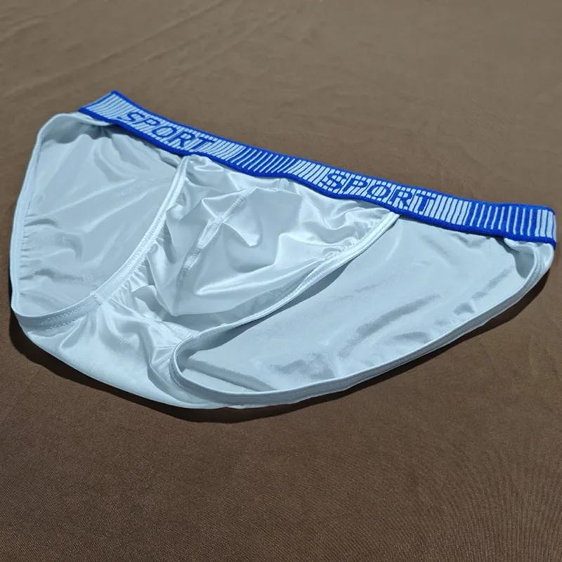 Herren-Slip mit hoher Gabel, mittlere Taille, elastisch, atmungsaktiv, U-konvexe Unterhose, Eisseide, Herrenunterwäsche, eng anliegende, seidige Shorts
