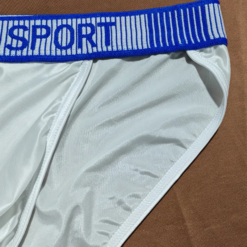 Herren-Slip mit hoher Gabel, mittlere Taille, elastisch, atmungsaktiv, U-konvexe Unterhose, Eisseide, Herrenunterwäsche, eng anliegende, seidige Shorts