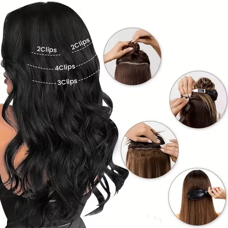 22Inch Synthetic 6pcs/set Long Curly Hair Extension Thick Soft Hairpiece for Short Hairline Coverage for Women Daily Use