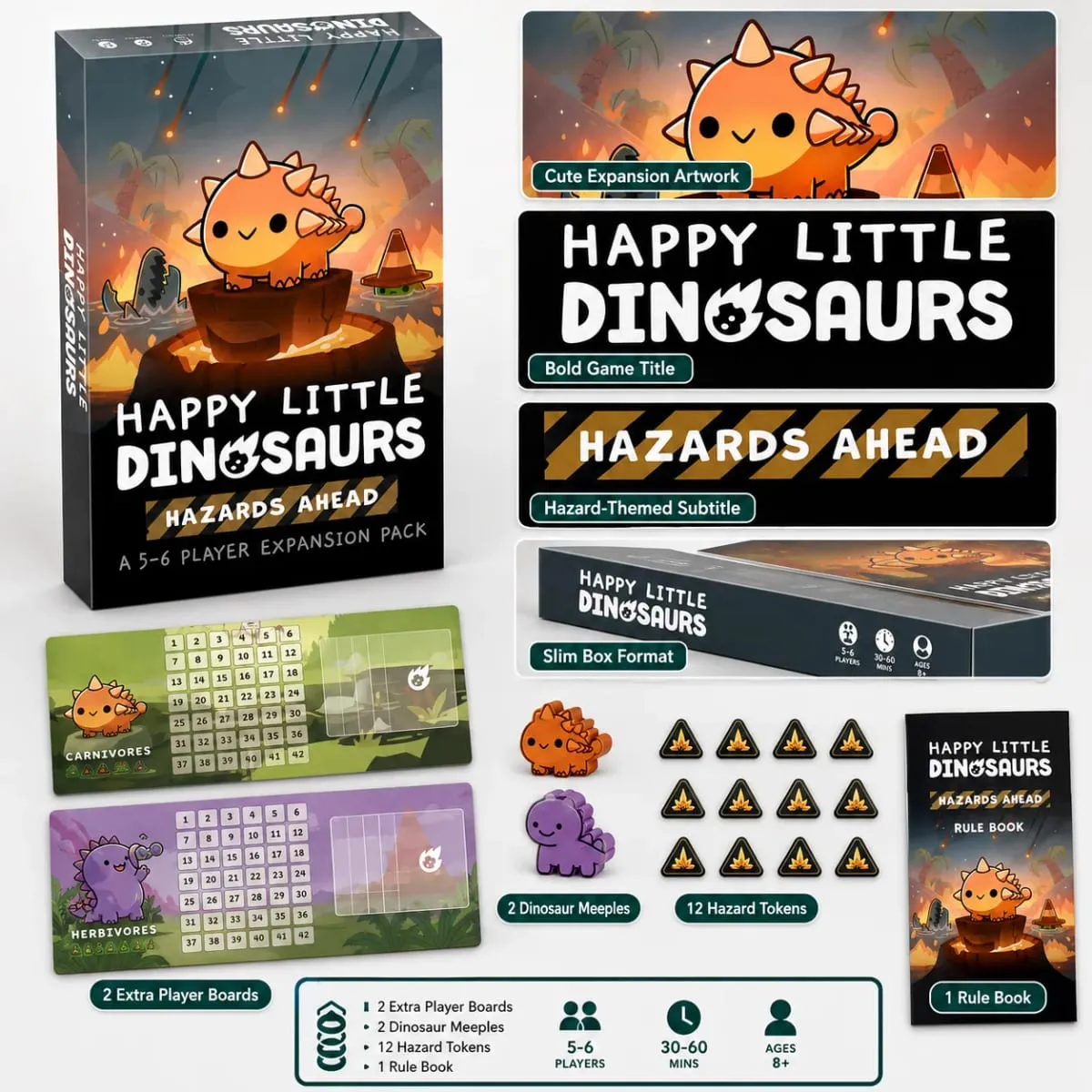 HappyLittle Dinosaurs Card Game Expansion Pack Funny StrategyParty Board GameforFamily Friends Kids and Adults English Version
