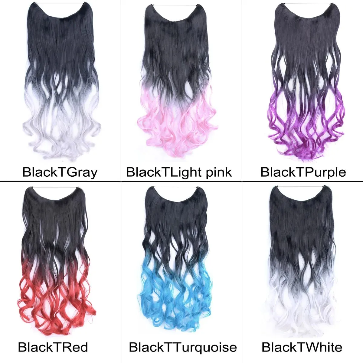 Jeedou Invisible Hair Extension Multi Color Ombre Wire One Piece Straight Wavy Synthetic Heat Resistant Hairpiece for Women