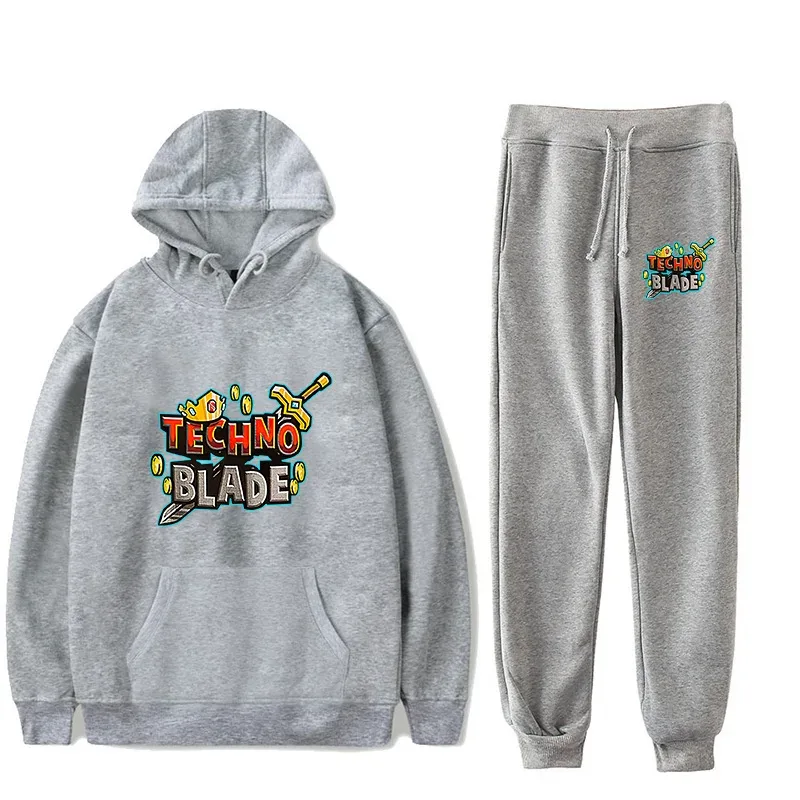 Harajuku Comfortable technoblade Print Sweatshirt Sweatpants Suit Men/Women Hoodies+ Trousers Suit Cute 2 Piece Set Clothes