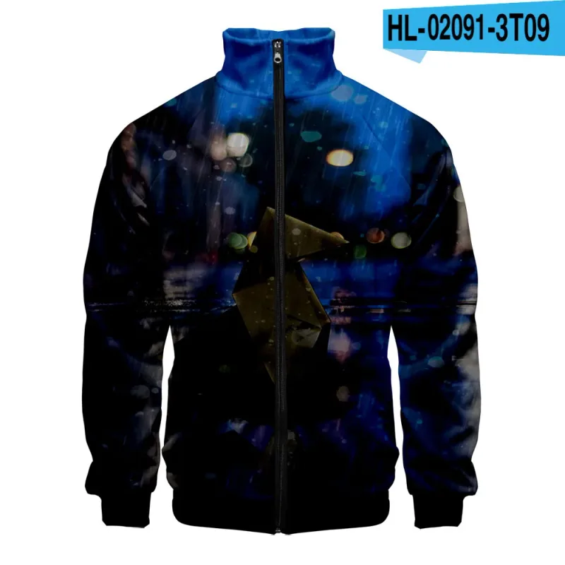 Harajuku Popular Rain 3D Print Zipper Raglan Jacket Windbreaker Boys/Girls Comfortable Stand Collar Jackets Coats