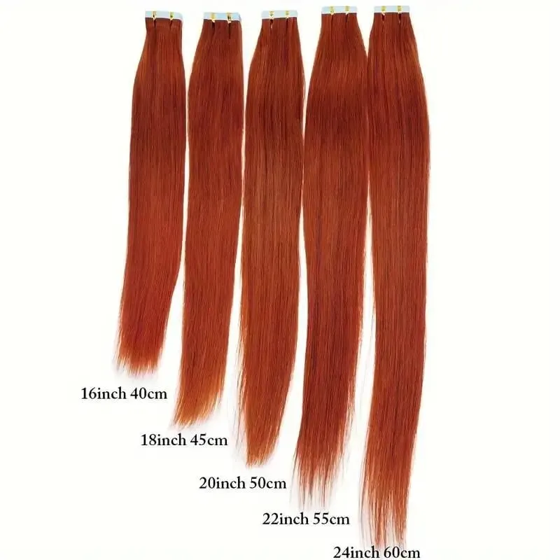 Veravicky #350 Tape in Hair Extensions Remy Human Hair Permanent Pre-taped Invisible Skin Weft Hairpieces Copper Red 20pcs/50G