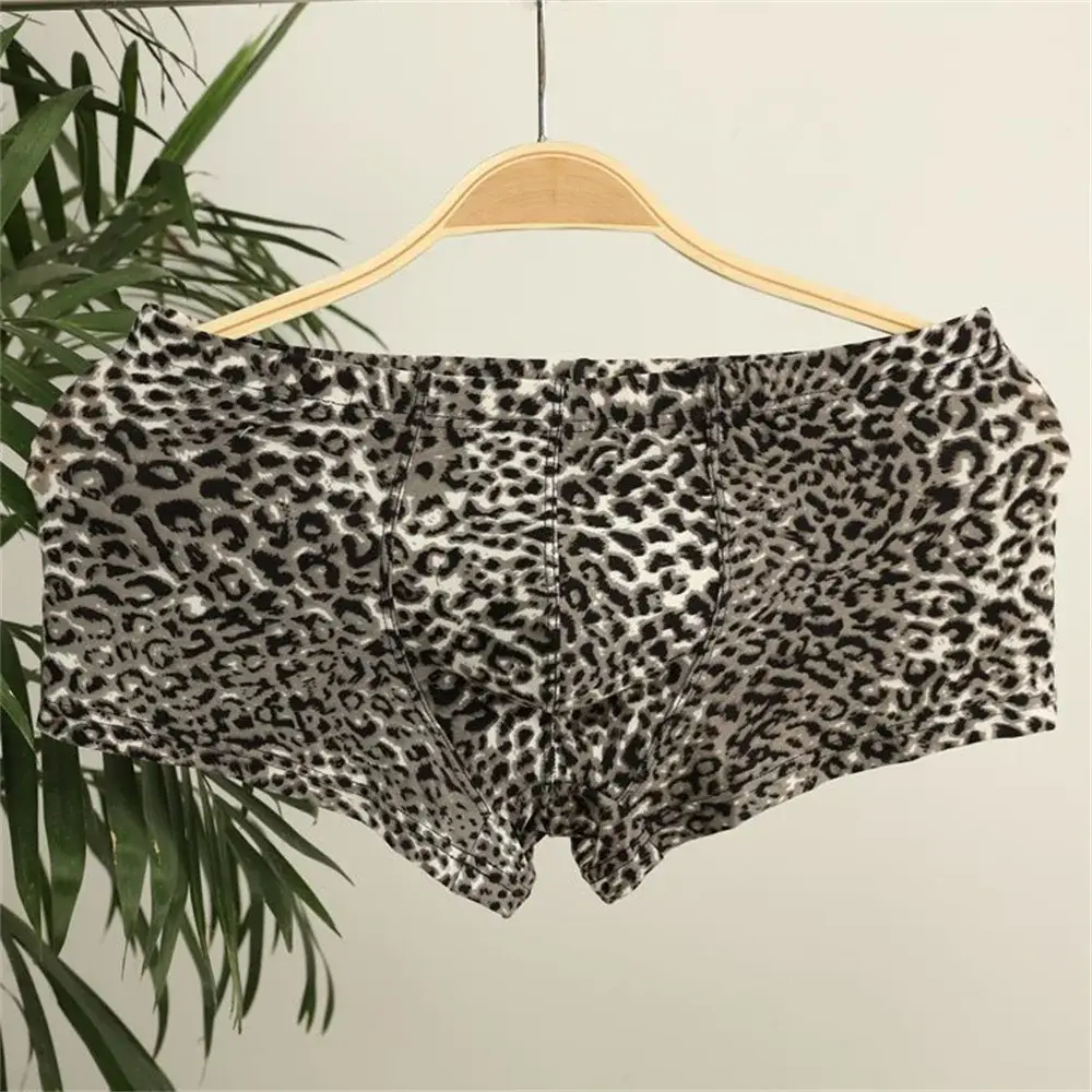 Men's Leopard Print Underwear Sexy Ice Silk Fabric Fashionable Boxers Personalized Male Trunk Shorts Plus Size