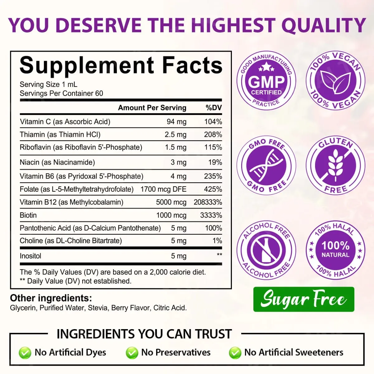 11-in-1 B Complex Liquid Drops with Methyl B12 Folate Biotin for Daily Energy Metabolism Brain Focus & Immune Support 60ml