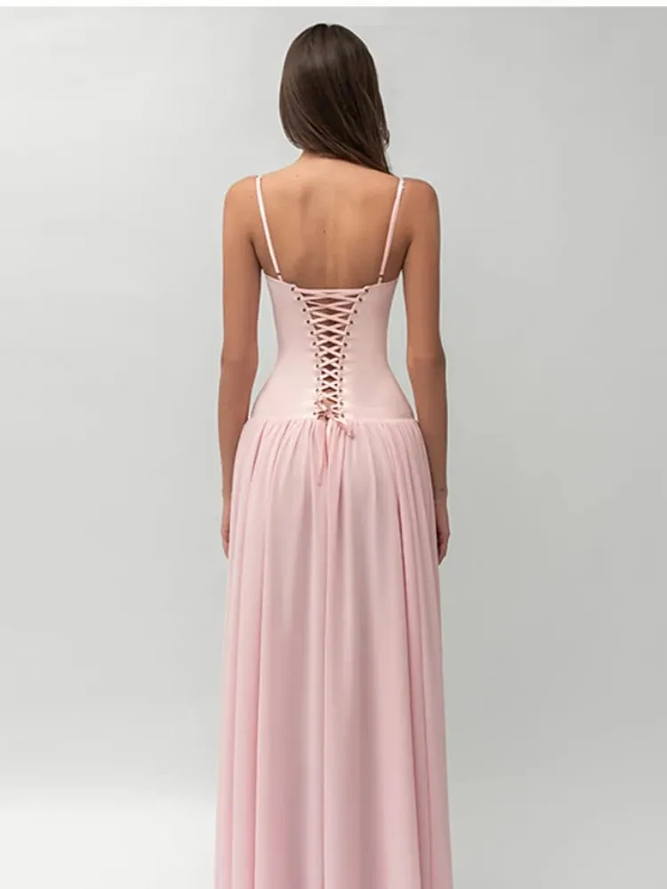 Women's Sweet Off Shoulder Maxi Dress Casual Simple Slim Fit Vest Ruffled Vistidos 2026 Luxury Back Lace Up Shaping Party Gown