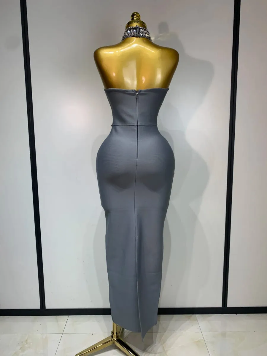 High Quality Strapless Beading With Necklace Bandage Dress Celebrity Elegant Evening Party Fancy Club Birthday Dresses — image 4