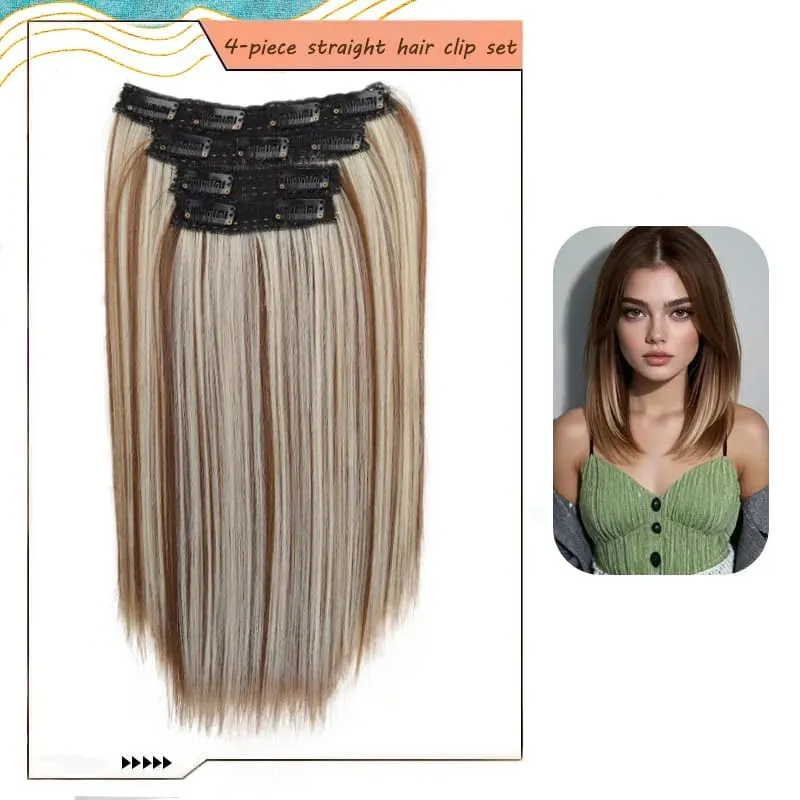 14"Synthetic Thick Clip‑in Hair Extensions 4Pcs Invisible Natural Straight Soft Easy Install For Women Girls Wedding Party Daily