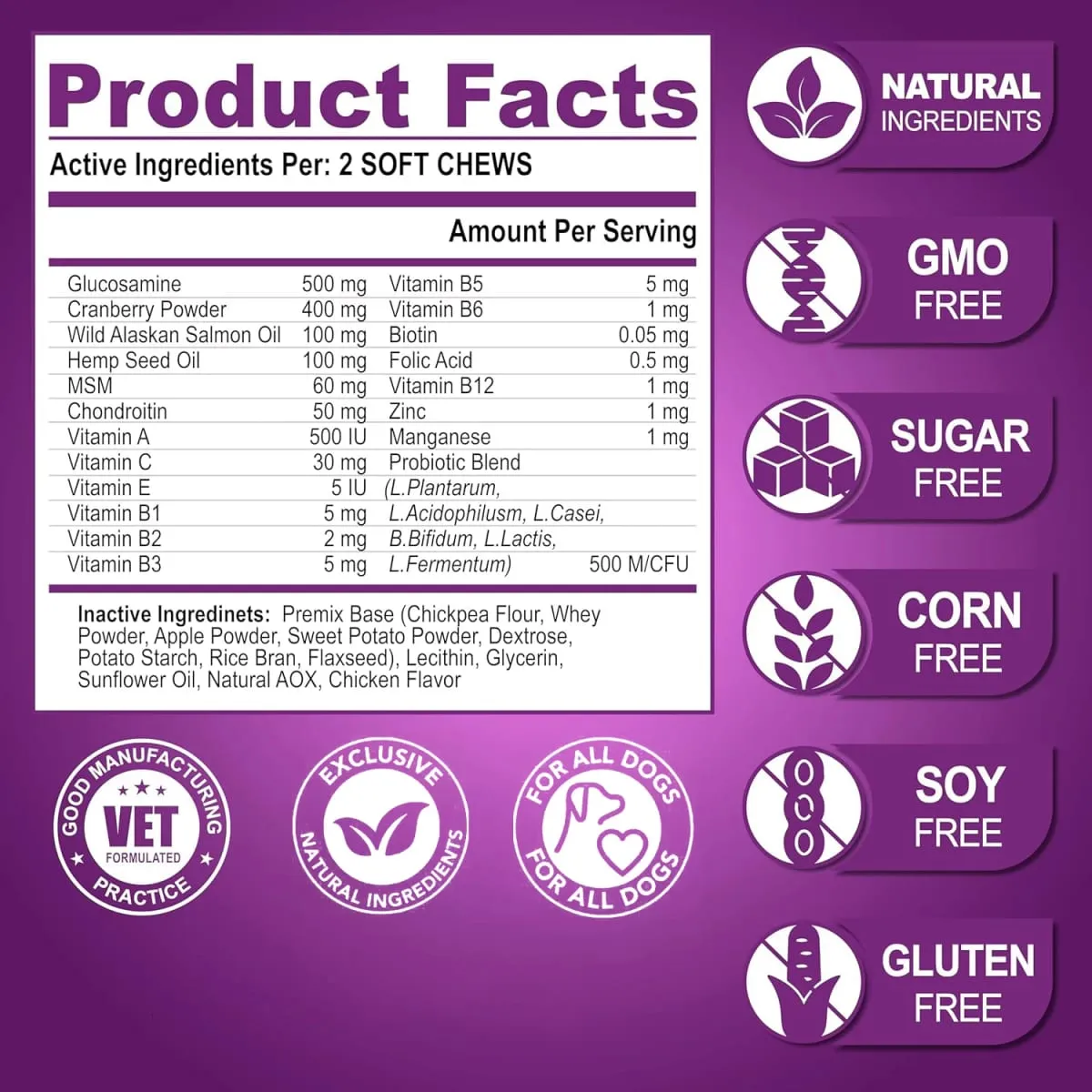 Suplemen Multivitamin Anjing Kanan & Anak Anjing Multi Vitamin Perisa Ayam Kunyah untuk Kekebalan Sendi Haiwan Kebolehgerakan Tenaga Kulit Usus