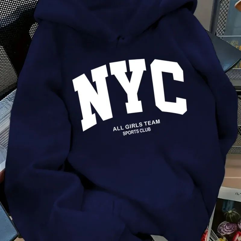 New Fall/Winter Comfortable Navy Blue New York Team Hoodie - Long Sleeve Couples' Street Style Hoodie Casual Pullover with POC — image 10