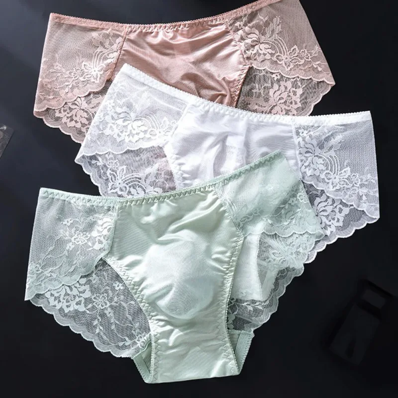 Men Lace Briefs Seamless Ice Silk Briefs Underwear 3D Bulge Pouch Low Waist Gay Panties