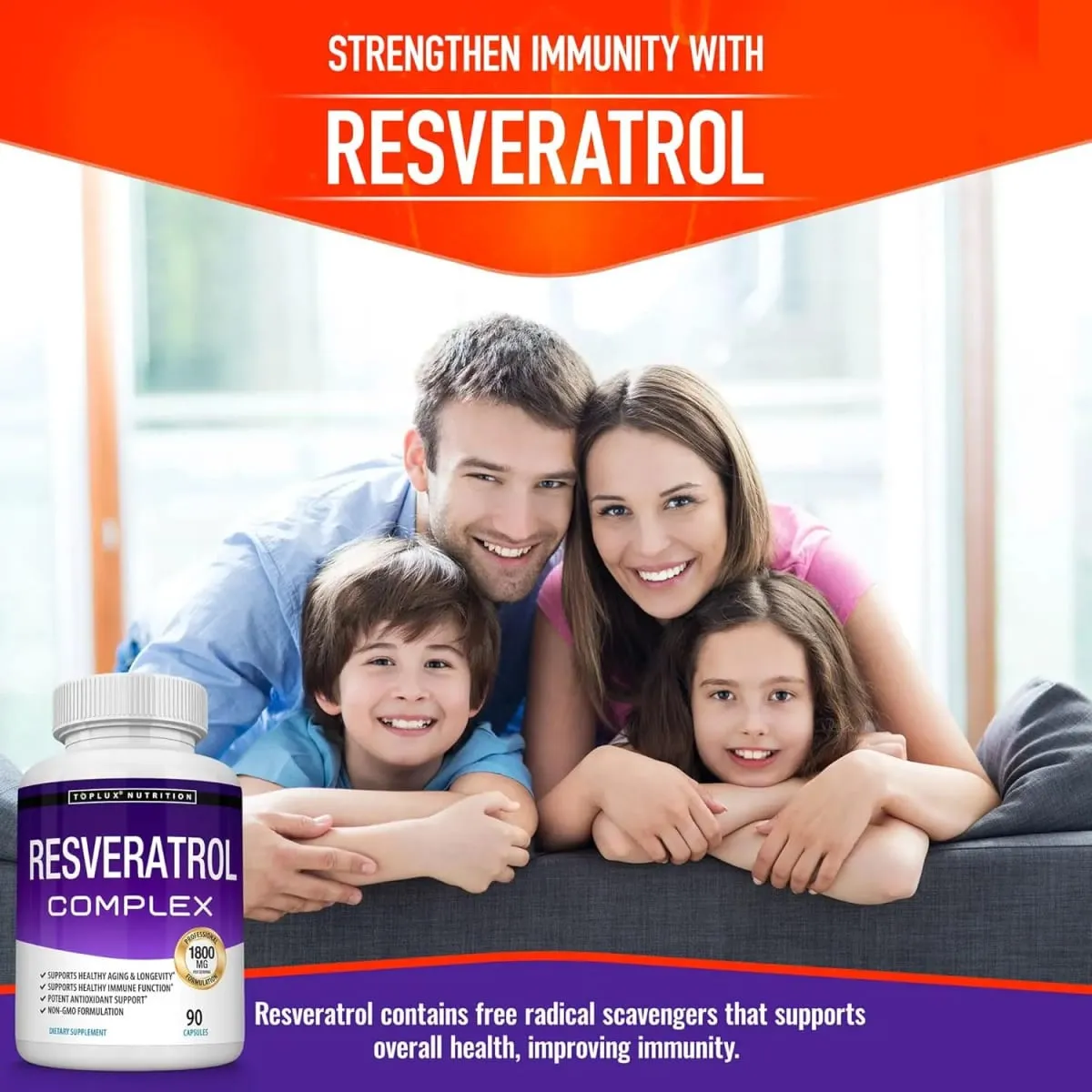 Resveratrol Complex - Trans Resveratrol Supplement with Grape Seed - Promote healthy aging immune system brain functio 90 pill