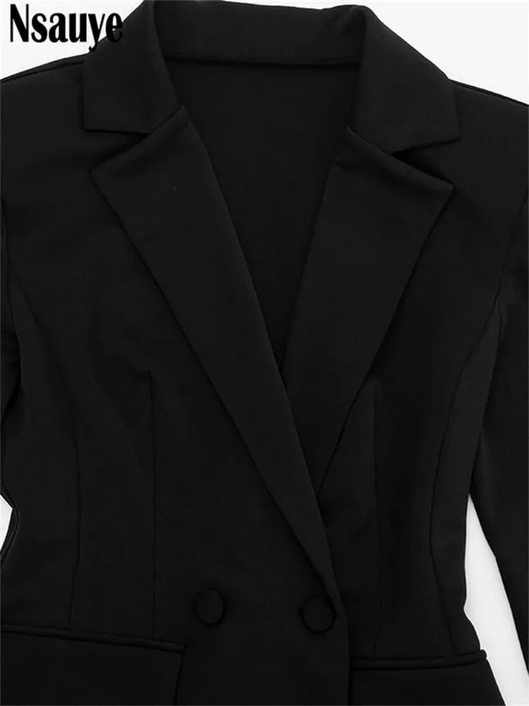 Nsauye Elegant A-Line Short Fashion Evening Black Blazer V Neck Dress Women Winter Clothes Outfits Sexy Night Club Party Dress — image 6