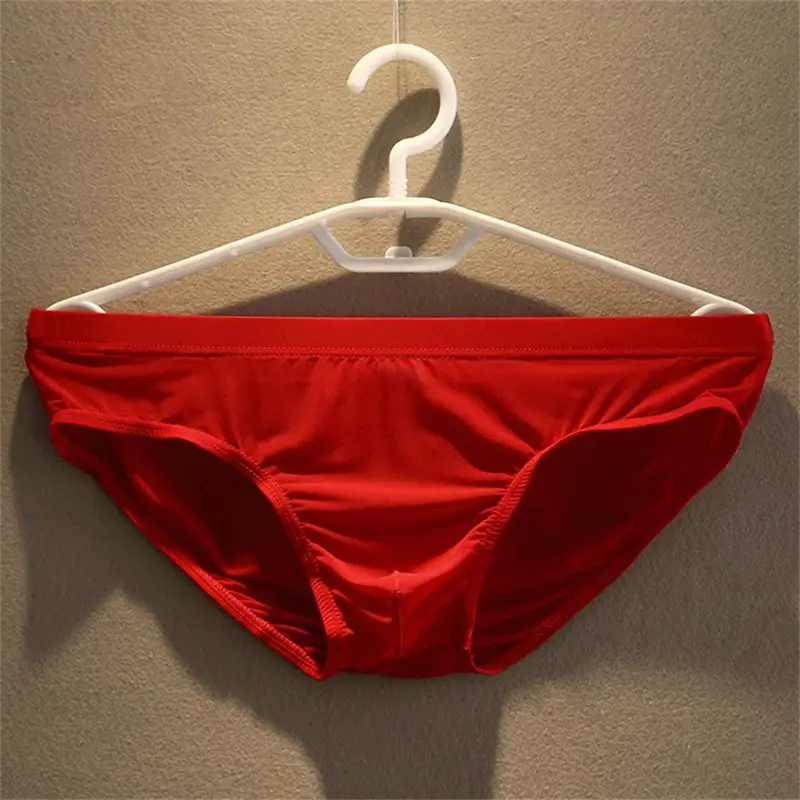 2 stücke Big Pouch Nylon Männer Unterwäsche Slips Eis Seide Männlichen Nahtlose Unterhosen Low-Taille Dünne Höschen Plus größe