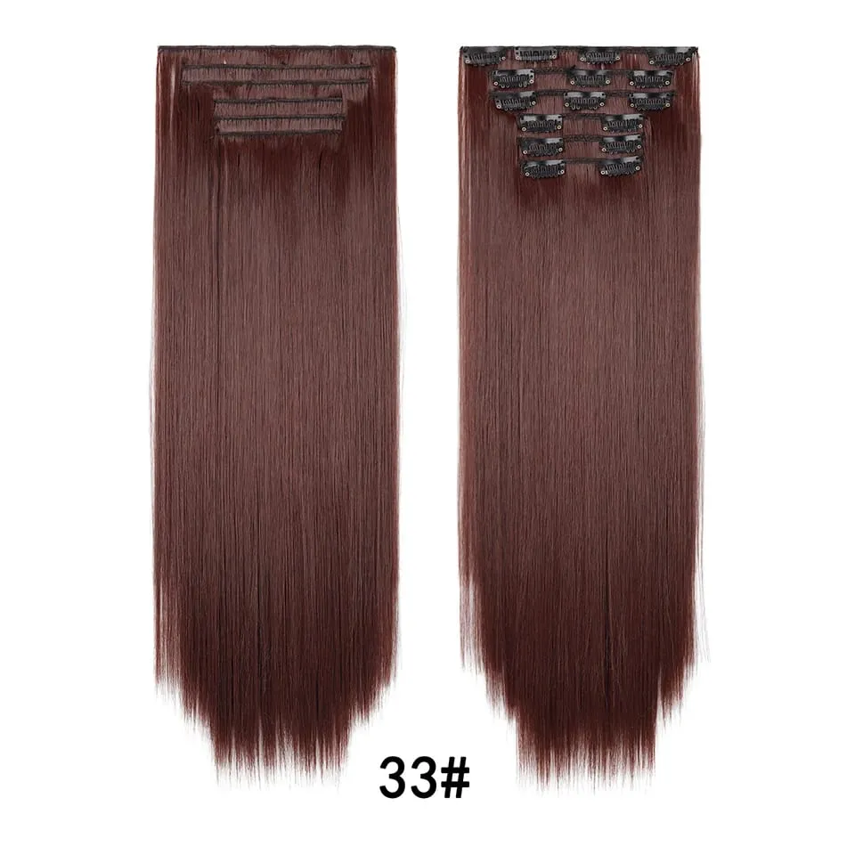 24Inch Clip in Hair Extensions Invisible Synthetic Extension 6PCS Long Straight Heat Resistant Clips on Hairpieces for Women