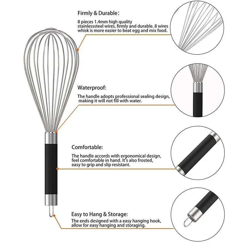 9-inch Stainless Steel Eggs Whisk - Lightweight Hand Mixer for Baking & Cooking Comfortable Grip Handle Easy Clean Kitchen Tool
