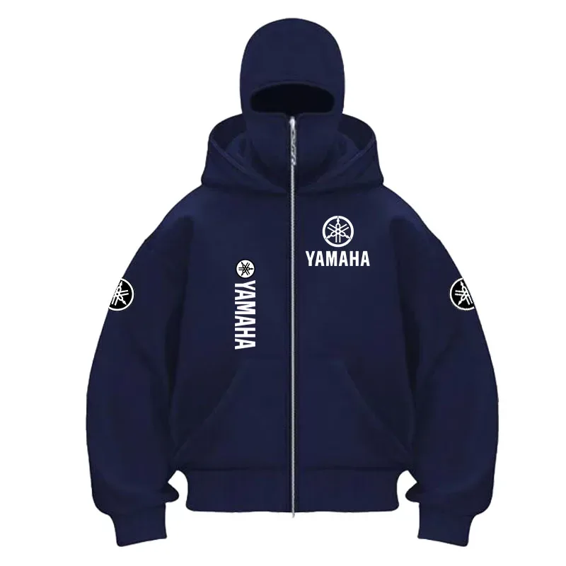yamaha logo Naka-print na Cotton Cycling Mask Zipper Hoodie Lalaki at Babae Taglagas at Taglamig Bagong Estilo Fashion Casual Retro Cycling Jer