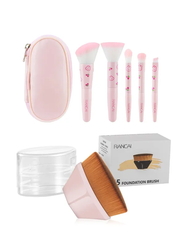 5Pcs Cute Compact Makeup Brush Set na May Case Premium Brush para sa Flawless Foundation Blush Eyeshadow Application Beauty Tools — image 9