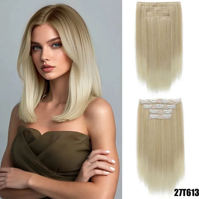 Wig piece for women long straight hair extensions 11 card four piece set synthetic clip hair