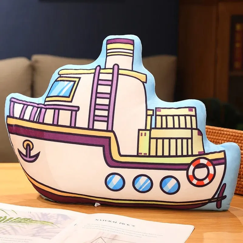 Transportation Vehicle Plush Pillow Recreational Vehicle Excavator Ambulance Airplane Motorbike Taxi Fire Truck Cushion Decor