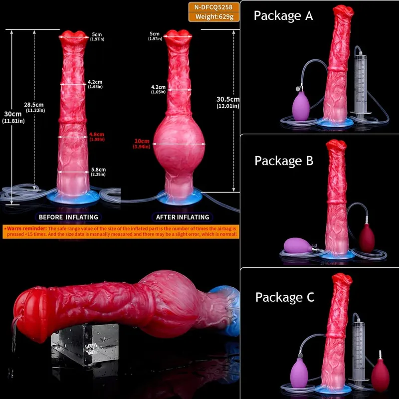 Inflatable Squirting Horse Dildo Anal Plug Silicone Ejaculating Penis with Knot G Spot Anal Trainer Gay Sex Toy Men Women