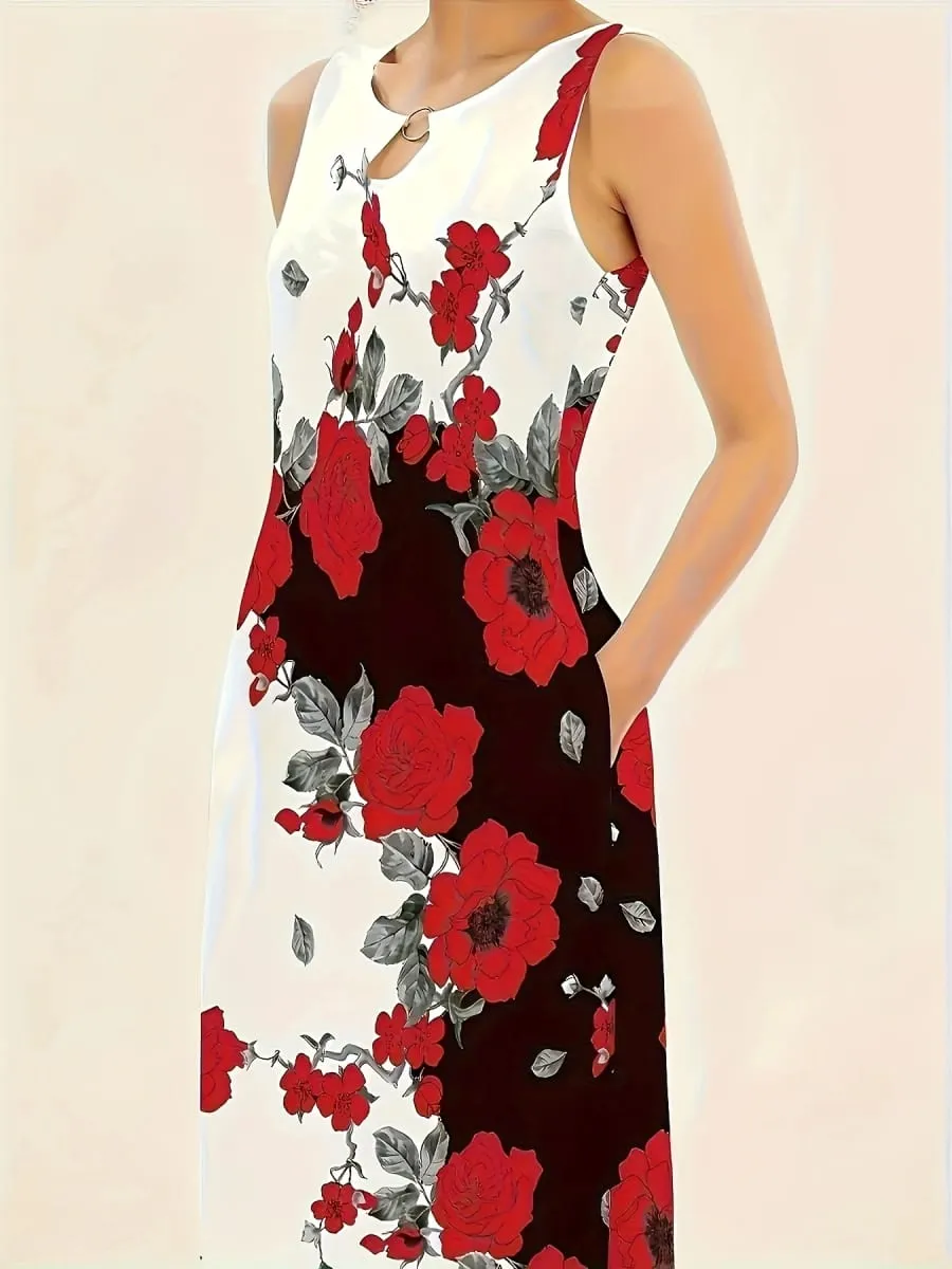 Large size European and American printed sleeveless temperament long dress for women retro long dress — image 3
