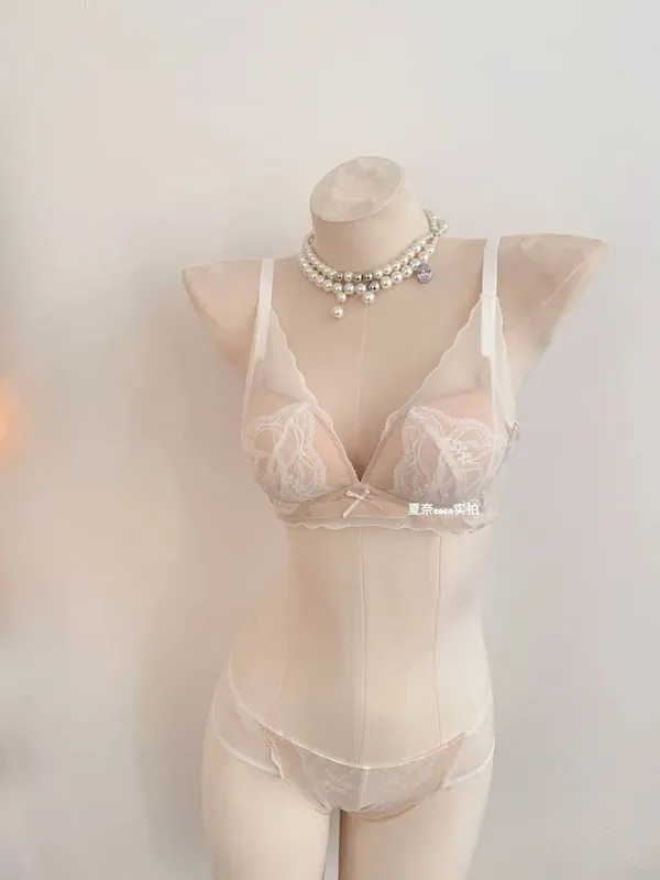 French Style Soft Lace Wireless Bra Set Women Push Up Small Breast Lift Full Cup Sexy Adjustable Comfort Lingerie Set Daily Wear