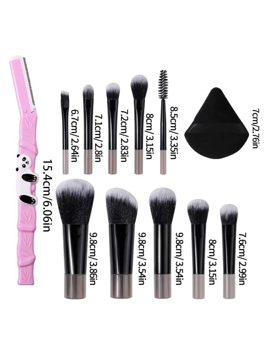 Hot Sale 10PCS Mini Travel Makeup Brush Set Multi-Function Face Eye Brushes with Triangle Makeup Puff & Pink Bamboo Decor Eyebr
