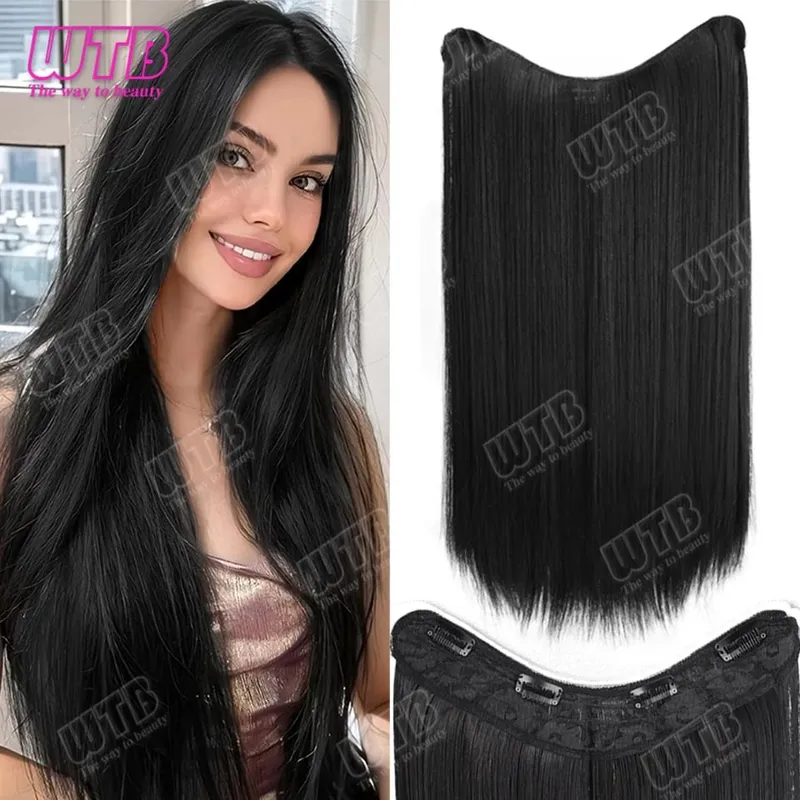 WTB Straight Hair Extensions Synthetic Wigs BB Clip Style V-Shaped Straight Hair Extensions Suitable for Women for Daily Wear