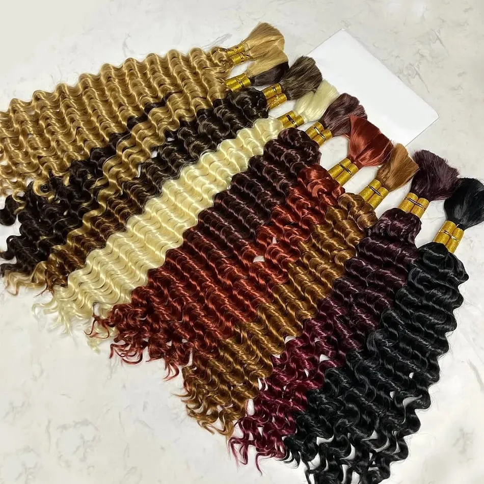 100% Human Hair Deep Wave Bulk Hair No Weft Bundles For Braiding Brazilian Virgin Hair Natural Wave Curly Hair Extensions Remy H