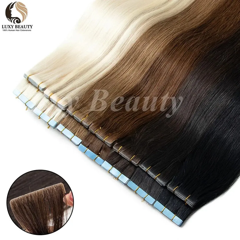 Straight Invisible Tape In Human Hair Extensions Injected PU Tape Hair Extensions Black Blonde Brown Tape Ins Hair 10pcs/Pack