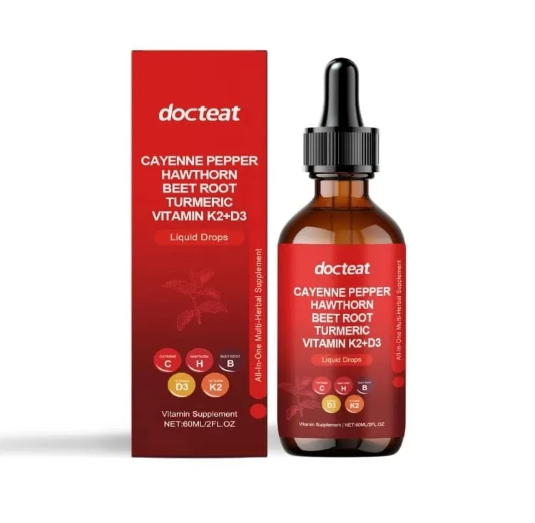 Docteat Vitamin Drops K2 + D3 Liquid Supplement with Cayenne Pepper and Hawthorn Helps Maintain Good Health 60 ML