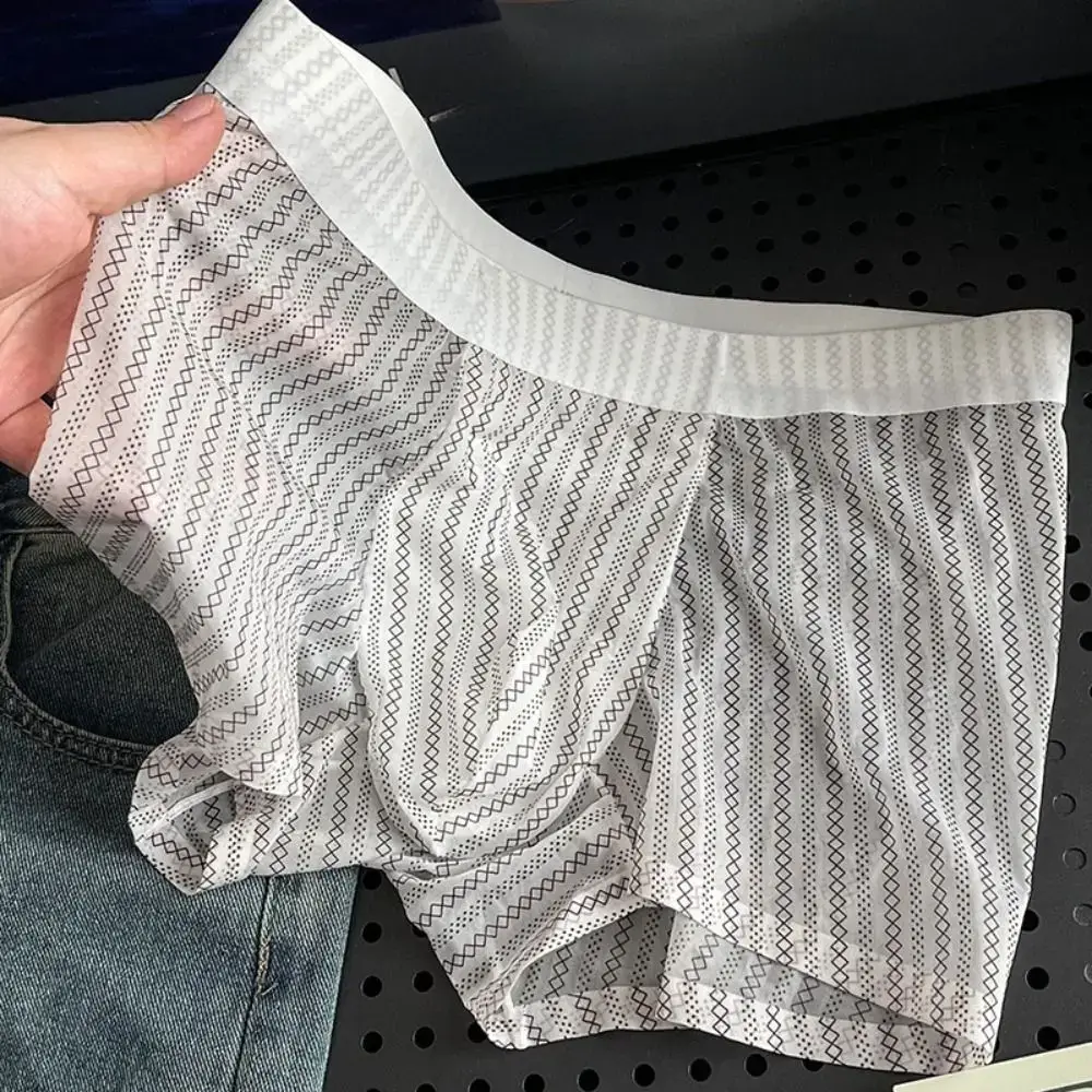 Fashion Manipis na Ice Silk Boxer Briefs na See Through Stripe Leopard Print Boxers Nakakahinga ng Seamless Cool Feeling Underpants Araw-araw