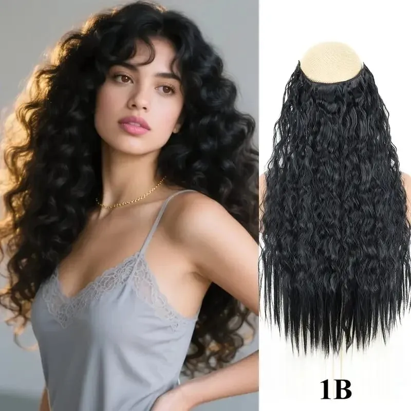 22Inch Synthetic Long Kinky Curly Hair High Temperature Corn Wave Hair Extension Clip in Fiber Hairpieces for Women