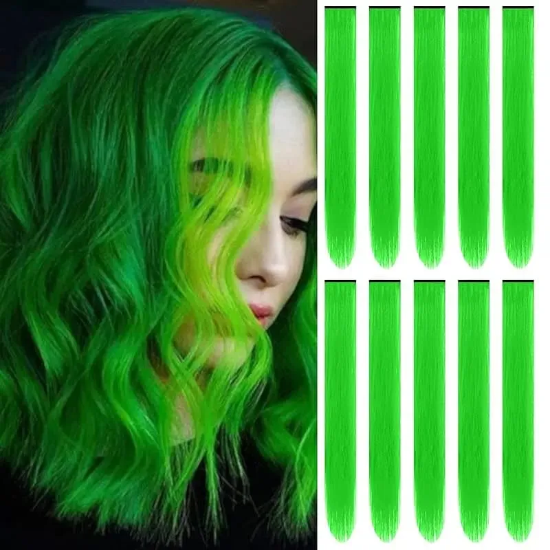 1 5 11 Pcs/lot Clip in Hair Extensions Multi-Colors Highlights Synthetic Hair 22 inch Rainbow Hairpieces for Girls Women 2030