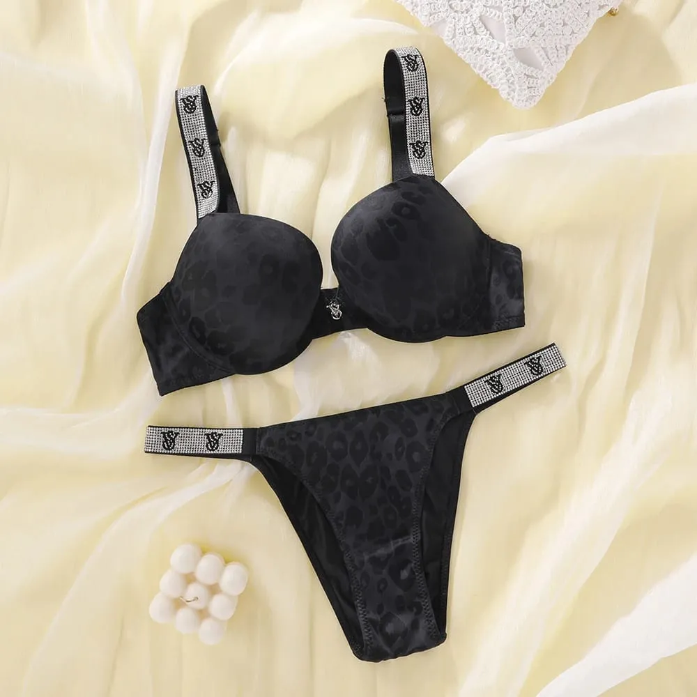 Victoria Secret Sexy Lingerie Set Very Sexy Logo Shine Strap Leopard Print Push Up Bra Shine Script Thong Panty — image 6
