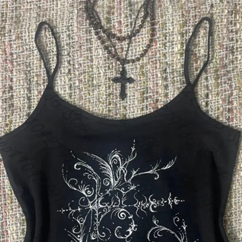 Graphic Retro Crop Top Black Tanks & Camis O Neck Casual T Shirt for Women y2k Aesthetic Vintage Basic Tees Ladies Clothes