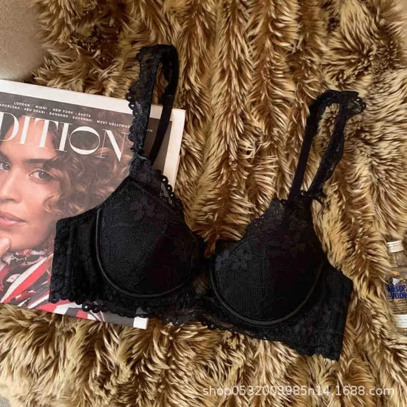 المرأة الفرنسية رفرفة كم الدانتيل مجموعة الملابس الداخلية لينة Underwire رقيقة كوب تنفس مثير الجمال الظهر مينيزر الصدرية 32 ‑ 38