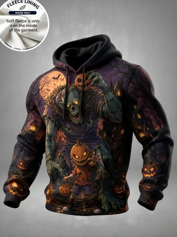 3D Print Halloween Fleece Hoodie Monster Pumpkin Kid Haunted House Full Print Pullover Long Sleeve Kangaroo Pocket Sweatshirt