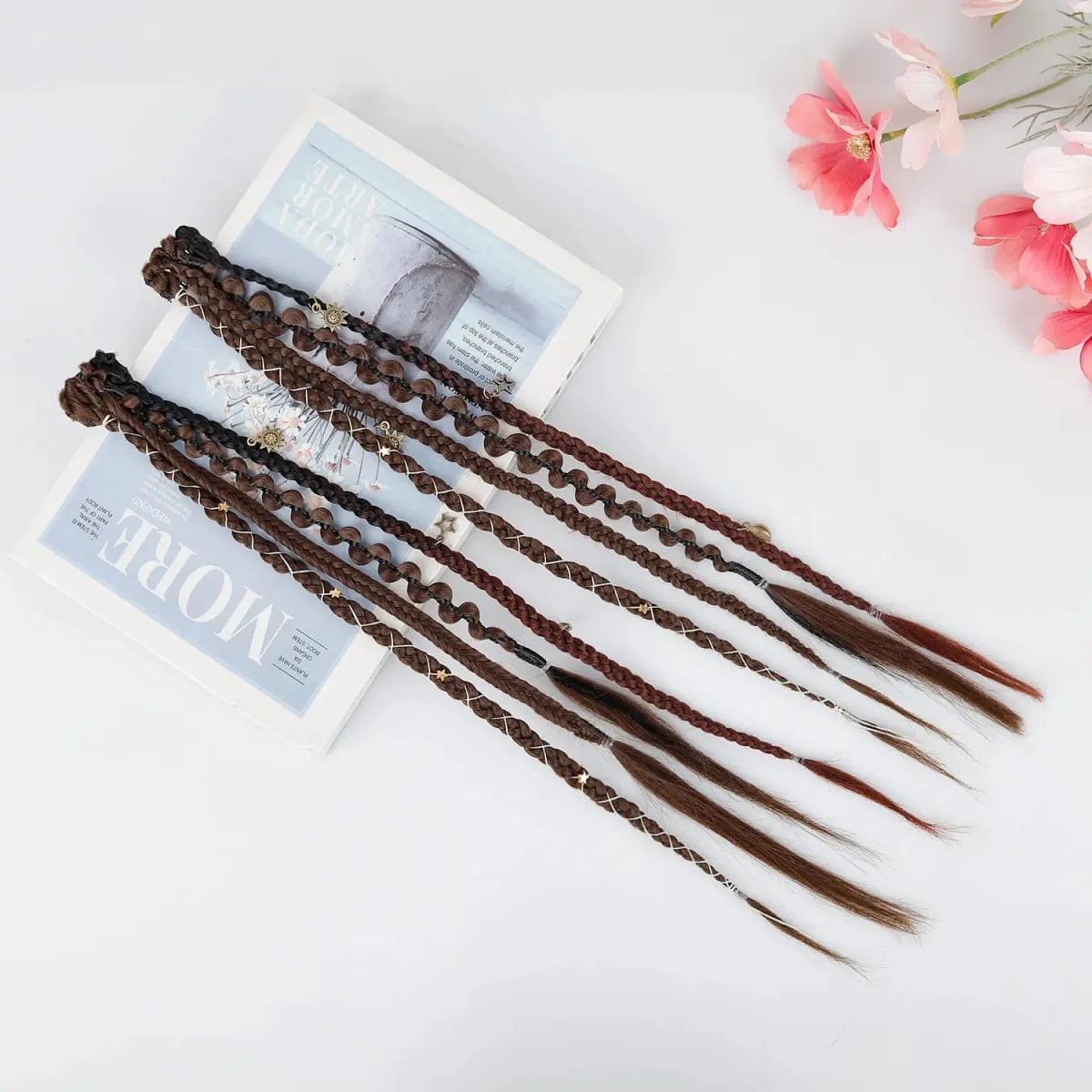Boho Ombre Burgundy Braided Ponytail Hair Extensions Synthetic Braids With Bohemian Viking Hair Pieces For Women Carnival Party — image 5