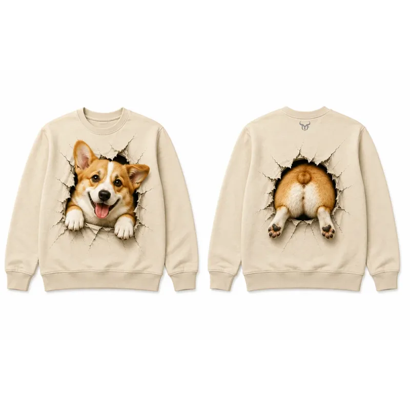 Funny 3D Visual Cat Print Sweatshirt Cute Animal Breaking Through Wall Graphic Pullover Tops Men Casual Long Sleeve Streetwear