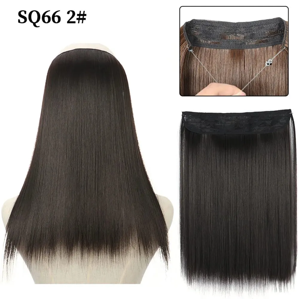 16/22inch Invisible Wire Hair Extensions Headband Adjustable Size Natural Long Straight Hairpiece Synthetic Hair Piece for Women