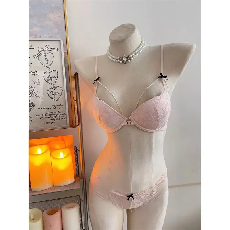 Womens Beauty Back Lace Bra Front Closure Design No Underwire Thin Straps Breathable Lingerie For Small Bust 32-38 Casual Wear