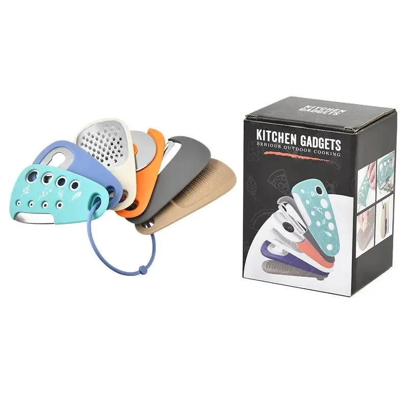 Küchenhelfer-Set bestehend aus 6-teiligem Pizzamesser, Vanilleschneider, Abfüller, Zerkleinerer, Knoblauchmühle