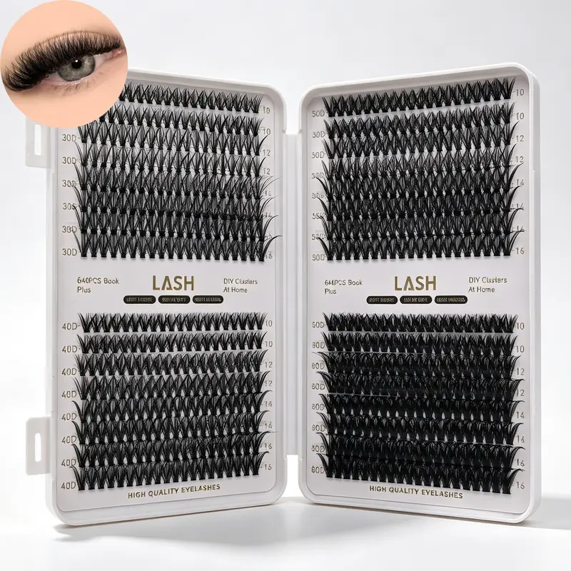 DIY Lash Cluster Book 640Pcs 30D‑80D Mixed Density D Curl 10‑16mm Mixed Length Individual Eyelash Clusters Home Eye Makeup Tool