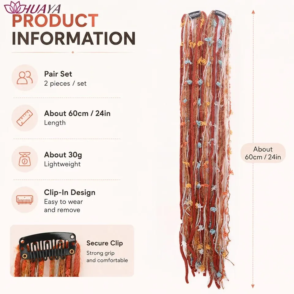 Synthetic Colorful Clip-in Hair Extensions Boho Yarn Dreadlock Braids Festival Party Hair Accessories for Women