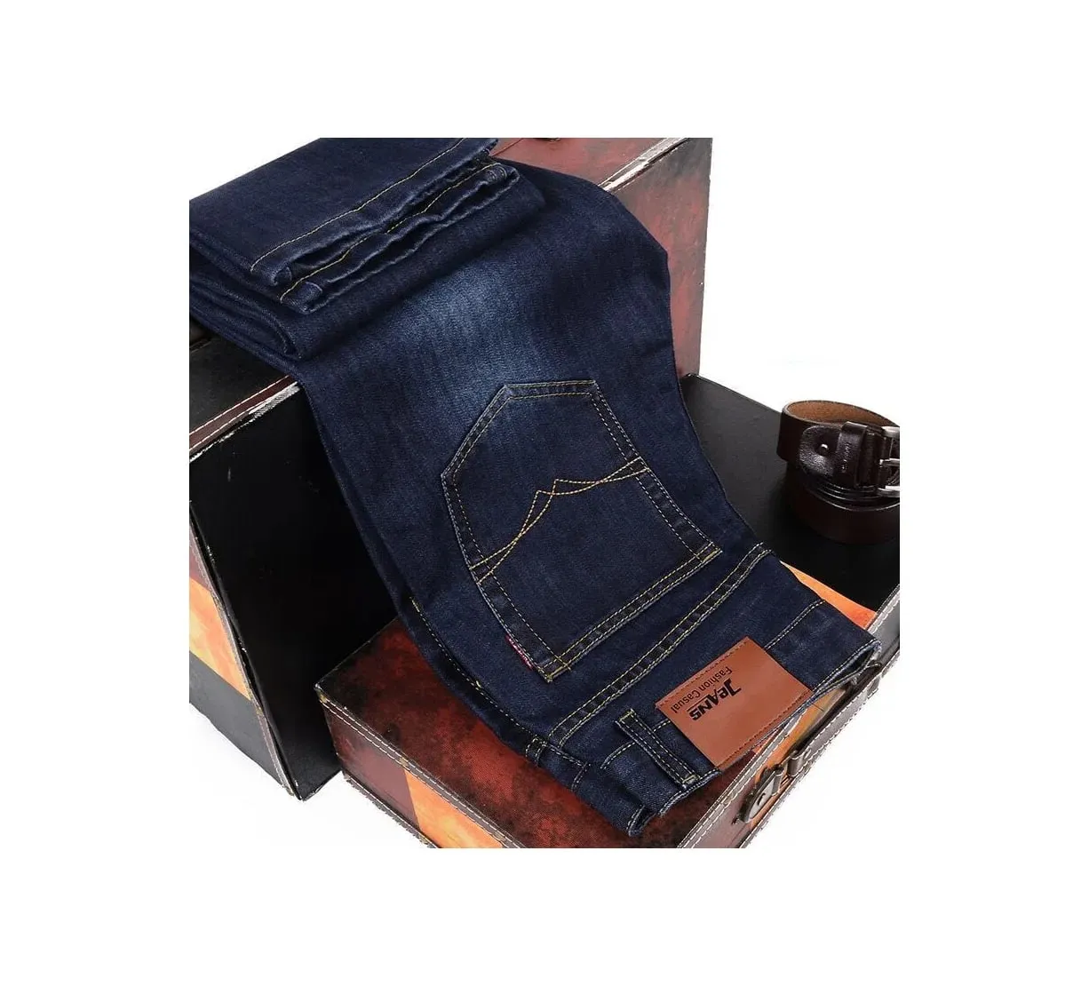 2025 New Autumn Classic Men's Fitted Stretch Jeans High-end Blue Black Casual All-Match Pants Straight Leg Men's Pants